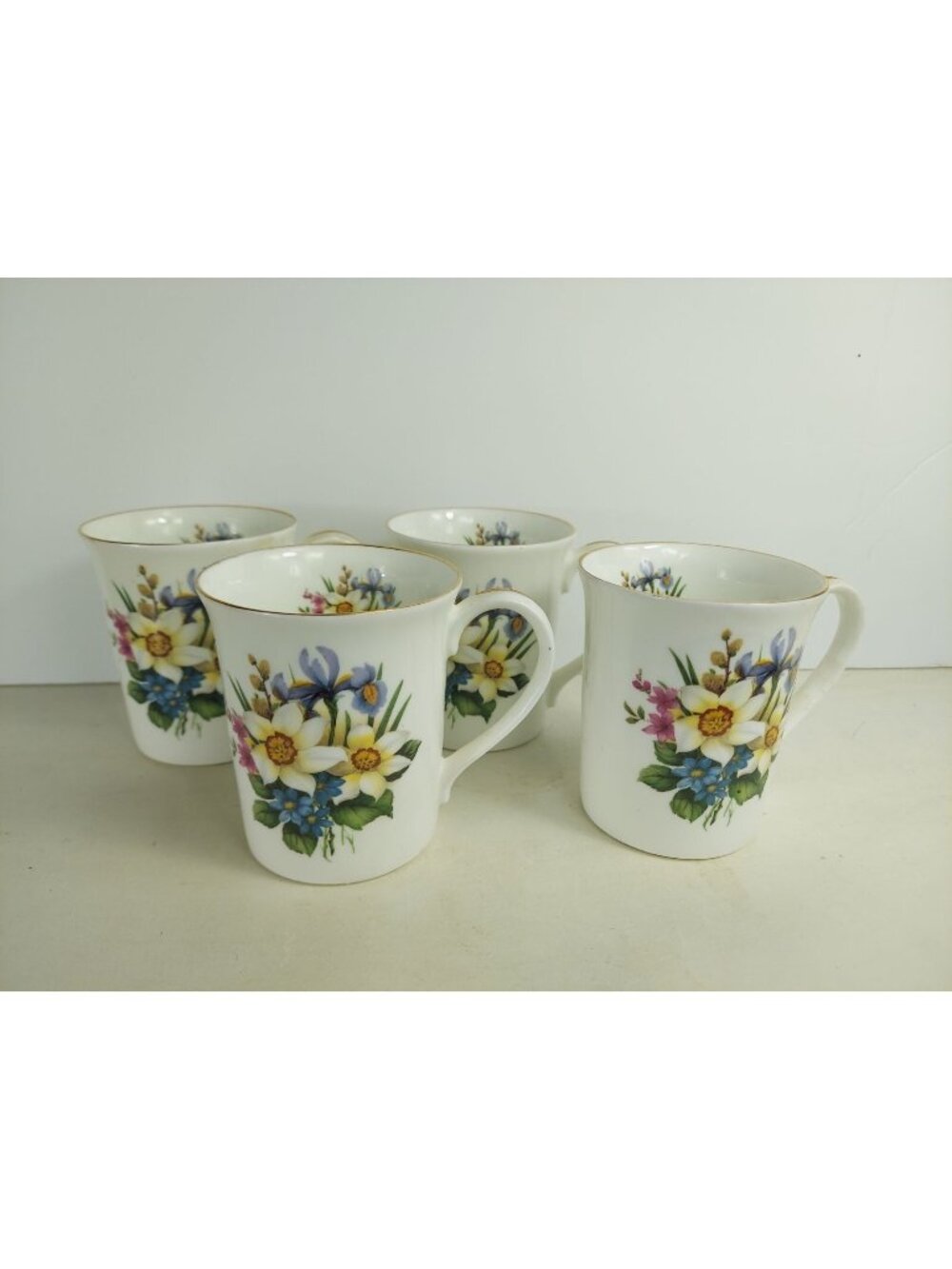 4 Springfield England Fine Bone China Mugs Spring Flowers Pattern